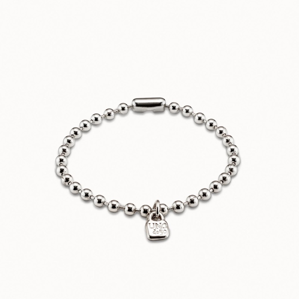 UNO de 50 Silver Beaded Bracelet with Padlock Charm